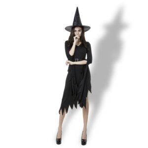 Black Irregular Long Skirt Exit Halloween Costume Cosplay Show Witchcraft Dress, M, Chest: 88cm, Waistline: 72cm, Skirt Length: 108cm