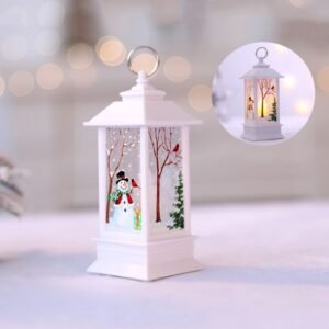 White Elk Pattern Christmas Simulation Flame LED Lamp Desktop Decoration